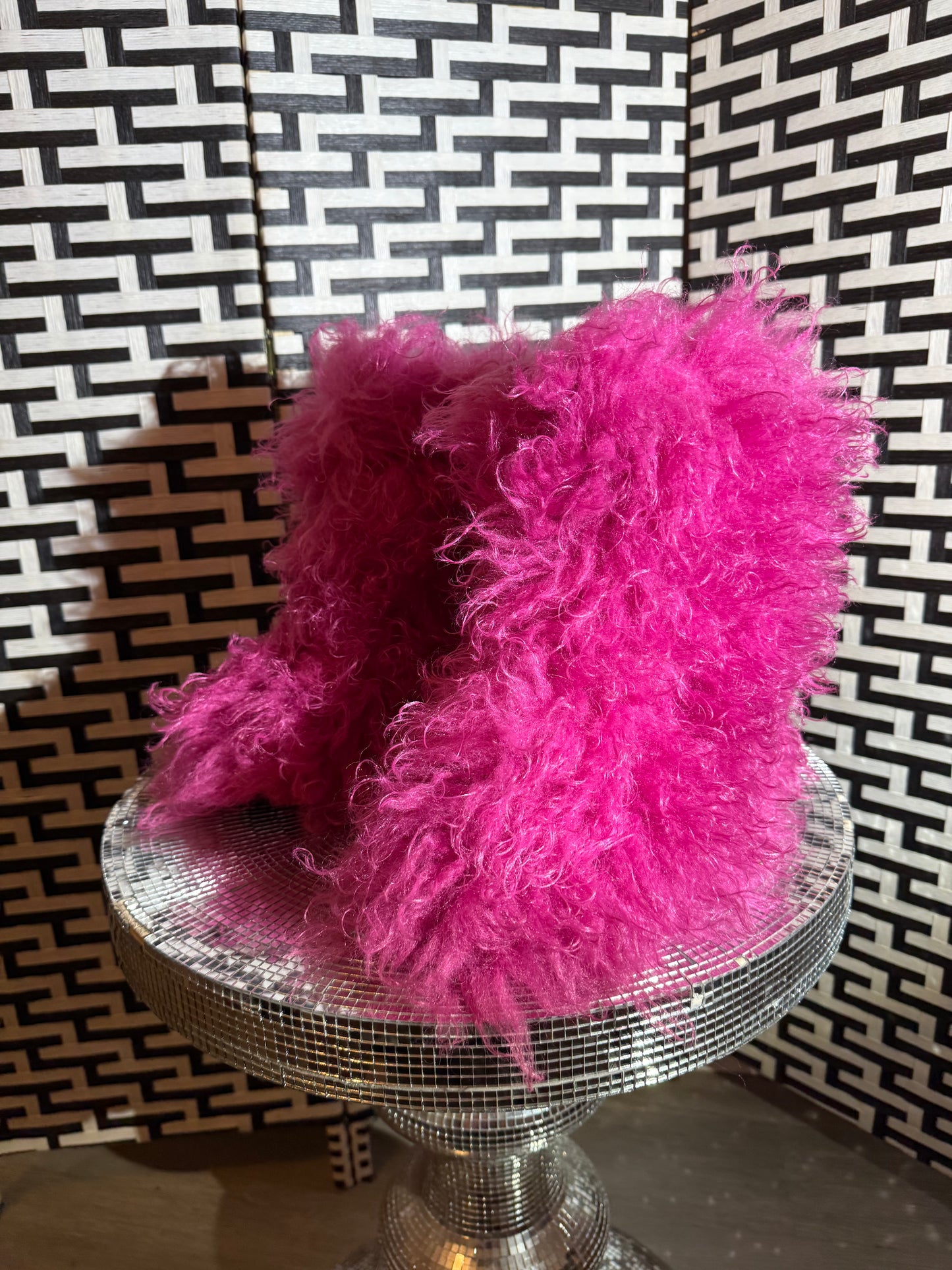 punk pink fuzzy boots