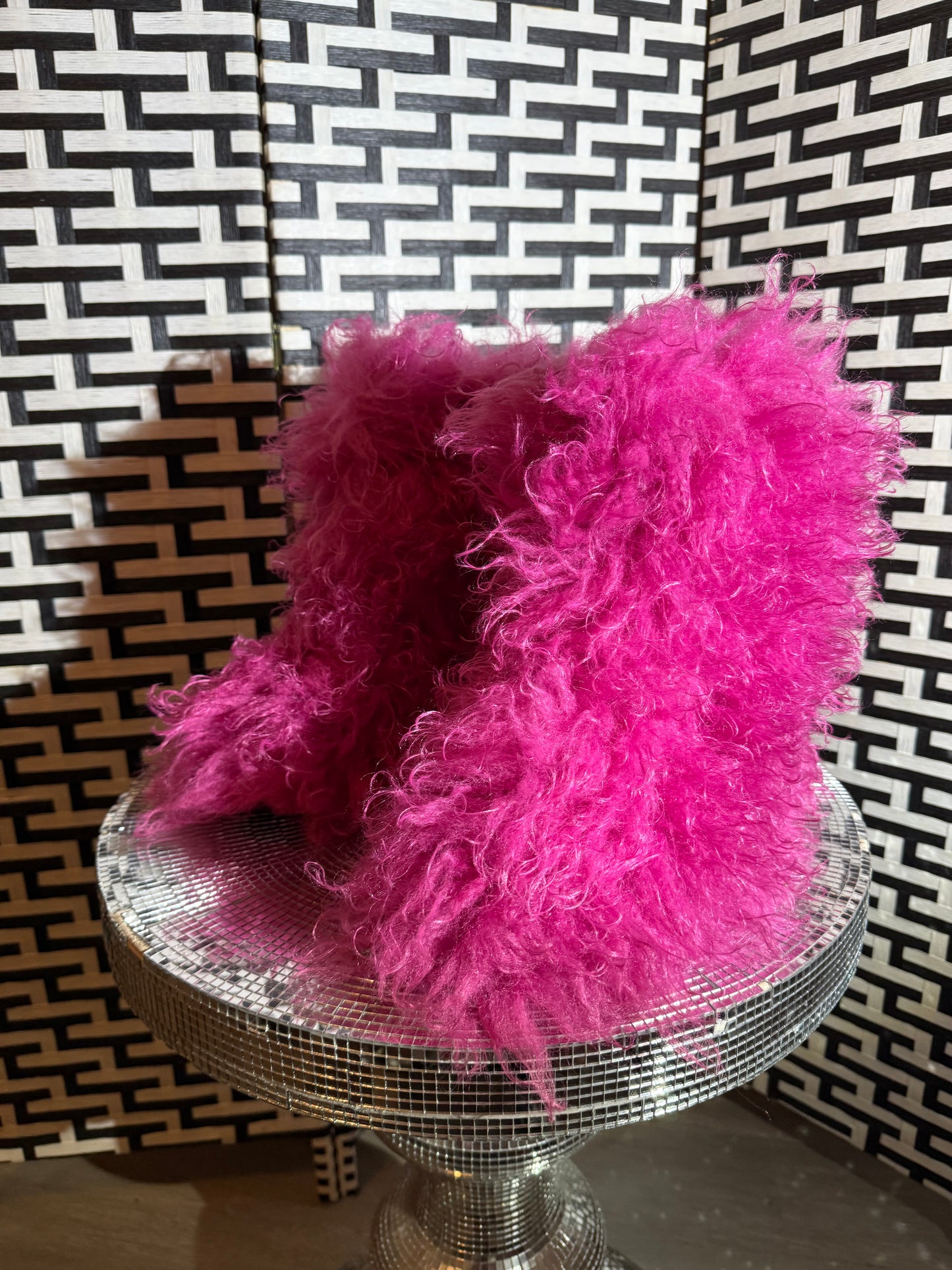 punk pink fuzzy boots