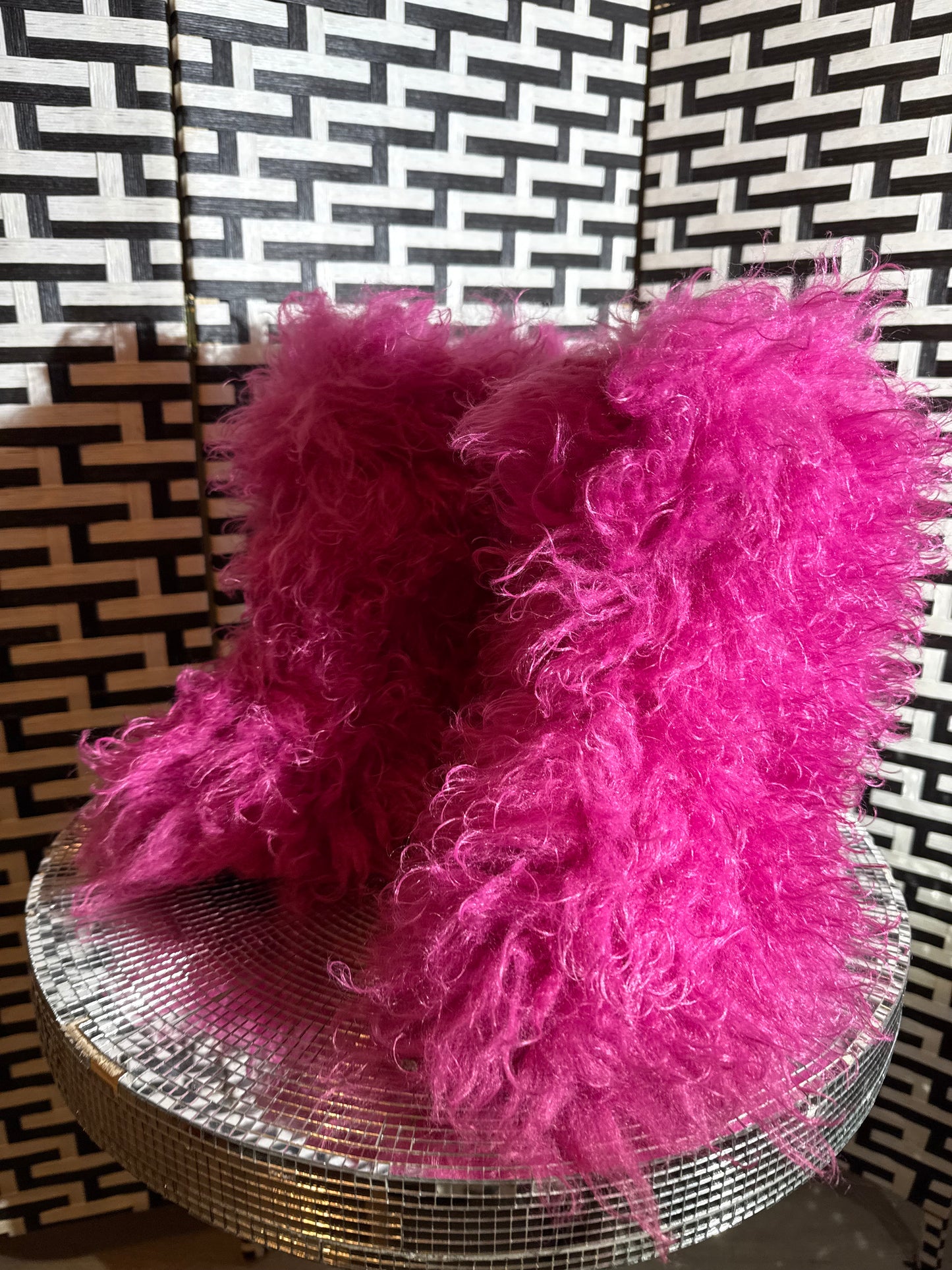 punk pink fuzzy boots