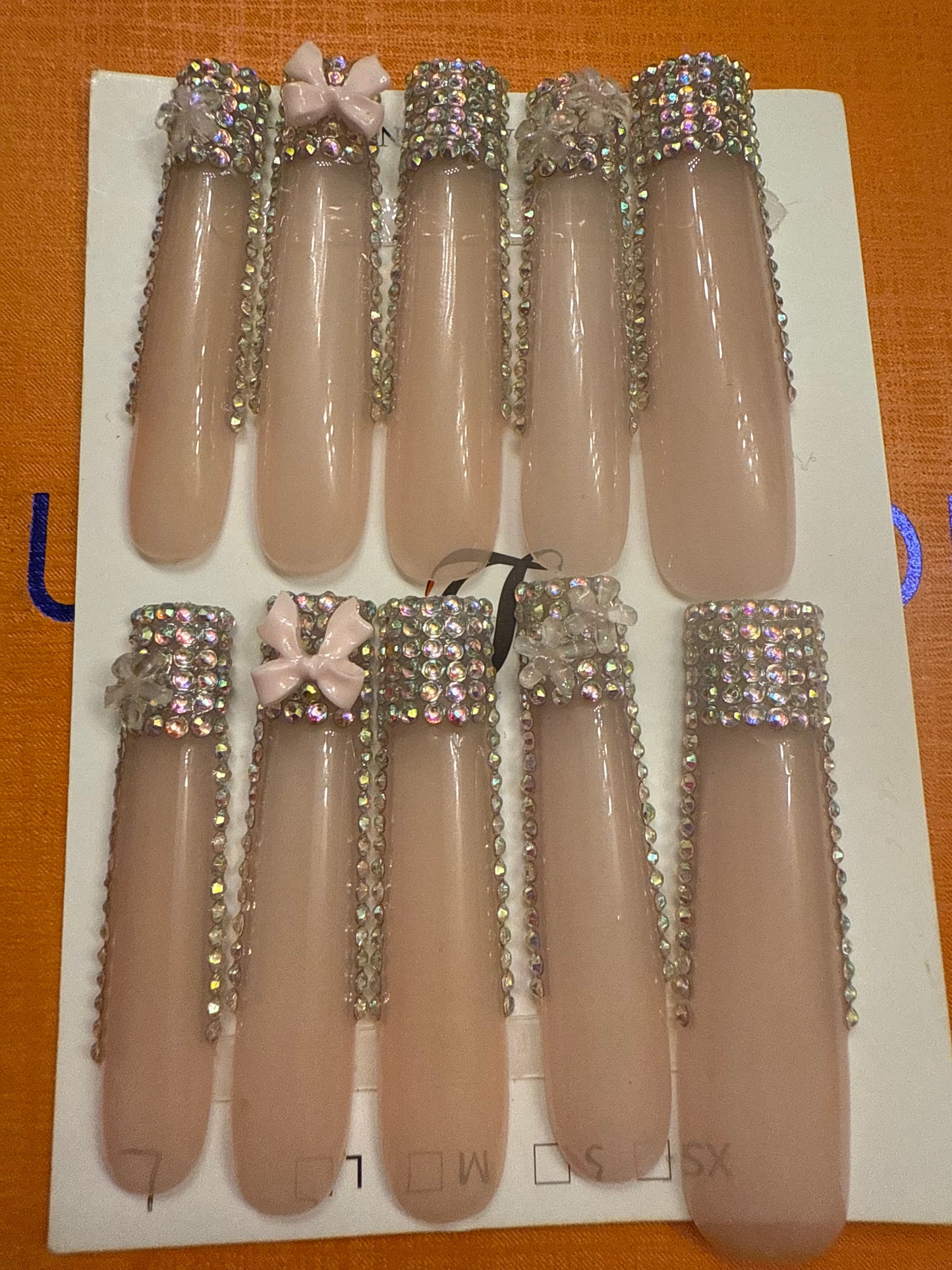🎀 long clear punk rhinestones bow tip 💅