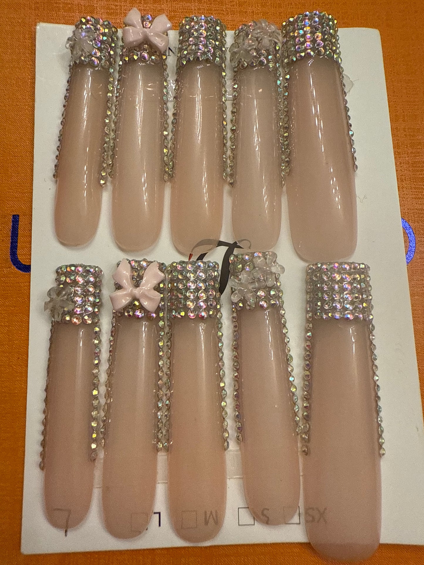 🎀 long clear punk rhinestones bow tip 💅