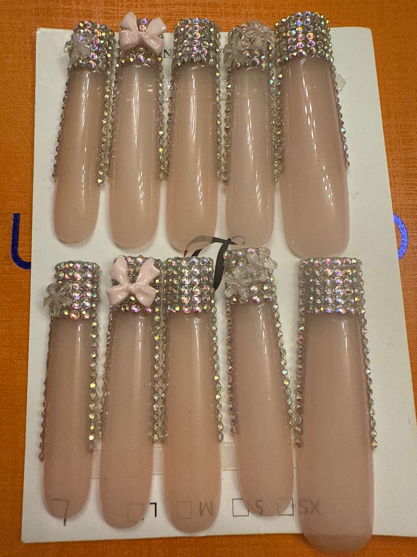 🎀 long clear punk rhinestones bow tip 💅
