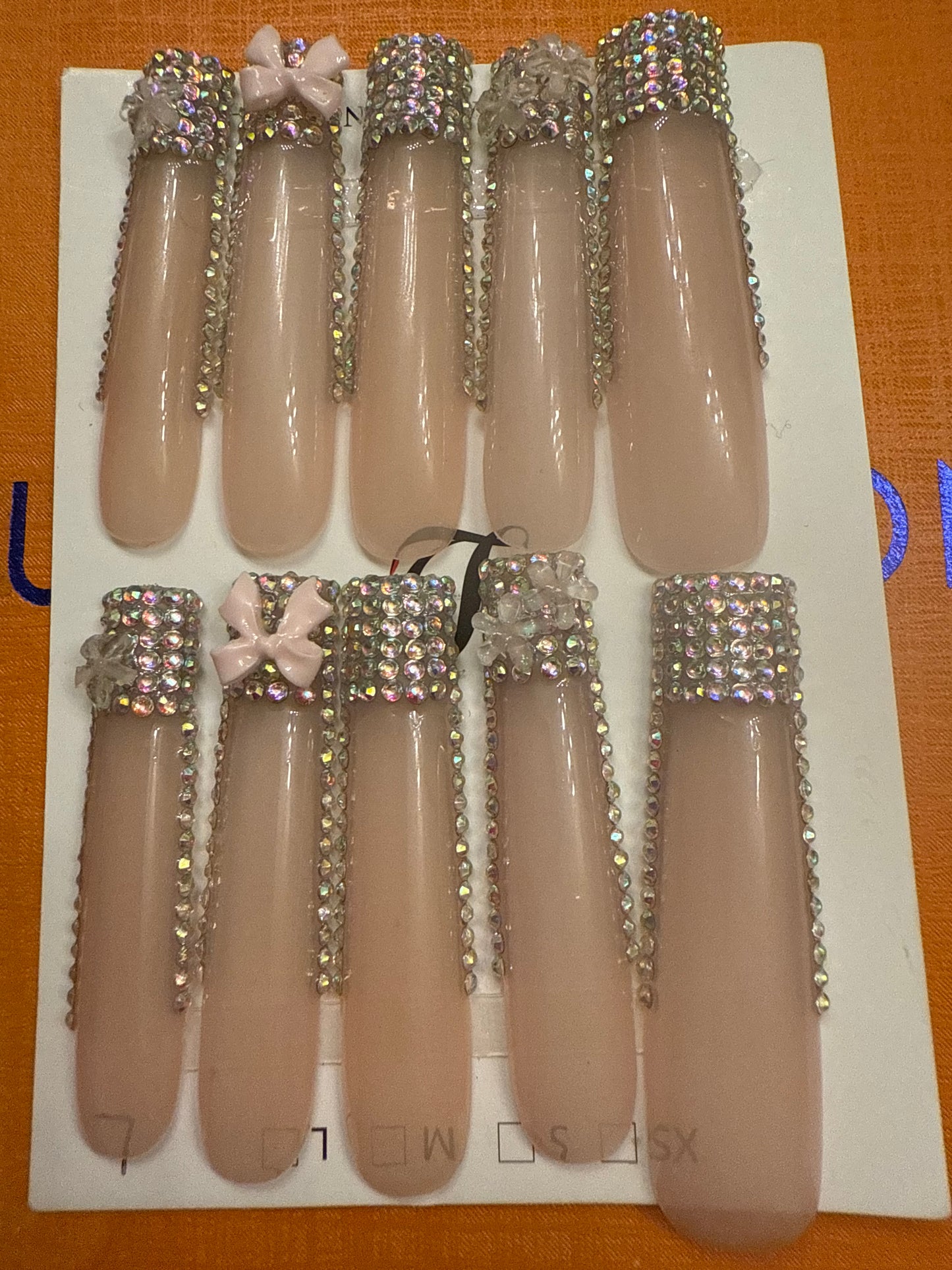 🎀 long clear punk rhinestones bow tip 💅