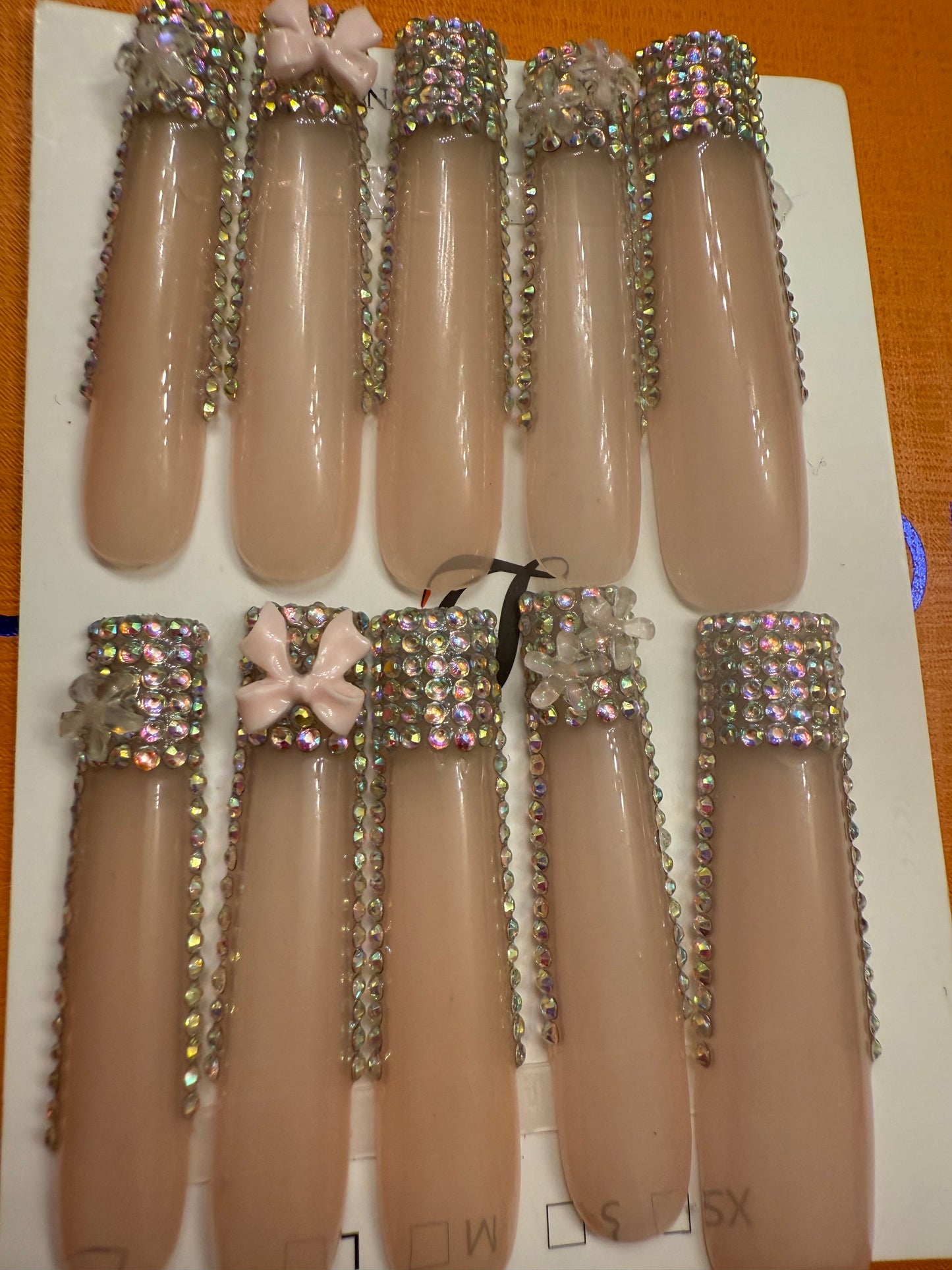 🎀 long clear punk rhinestones bow tip 💅