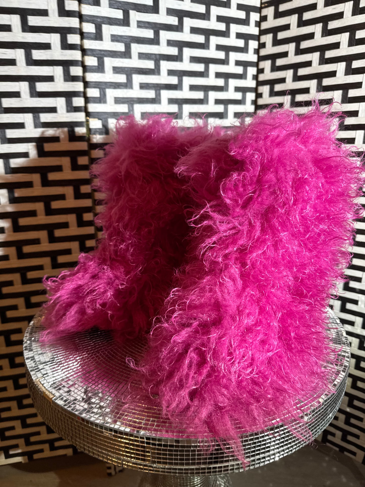 punk pink fuzzy boots
