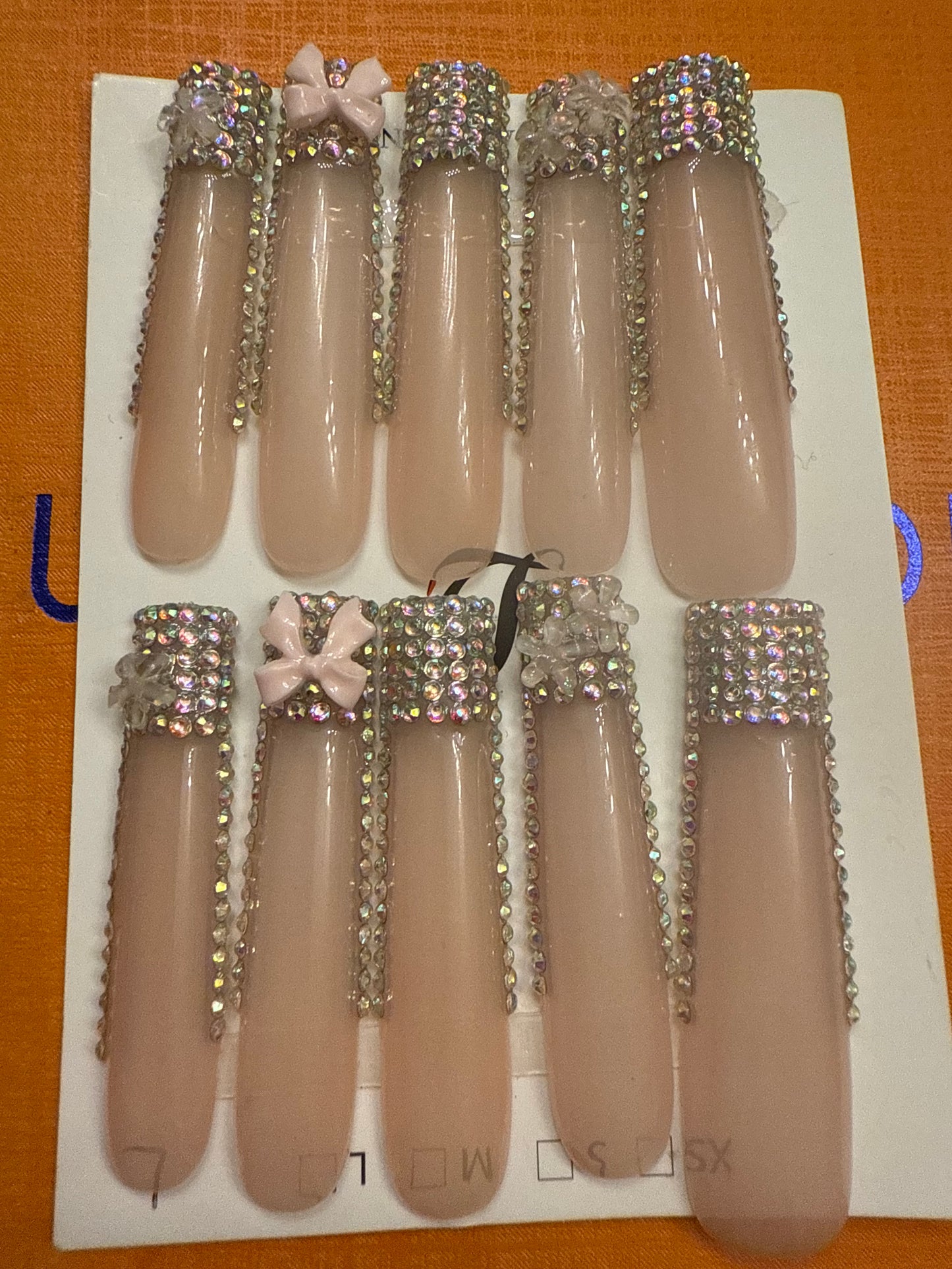 🎀 long clear punk rhinestones bow tip 💅