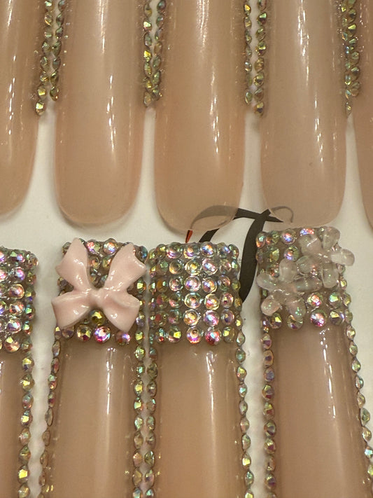🎀 long clear punk rhinestones bow tip 💅